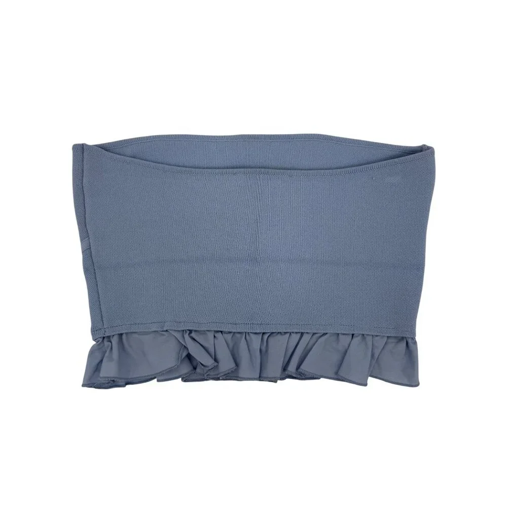Zara Light Blue Ruffle Corset Bandeau Crop Top | Coastal Cowgirl Balletcore Boho - Picture 8 of 16